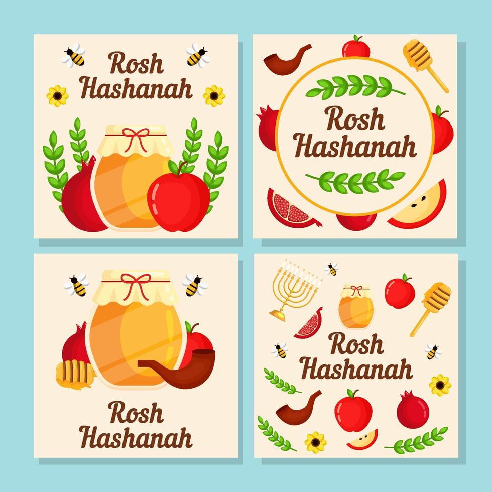 colección de tarjetas de felicitación de ilustración de rosh hashaná vector