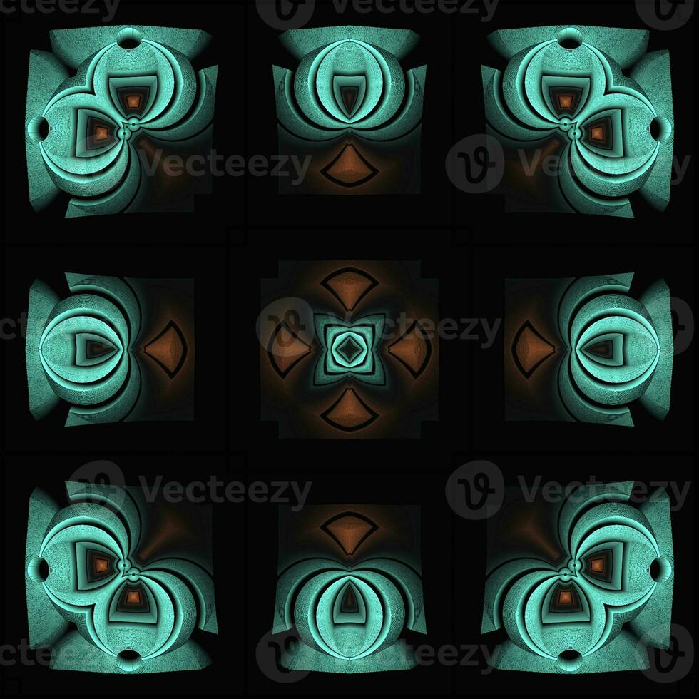 Shining blue light ornament design texture details black background photo