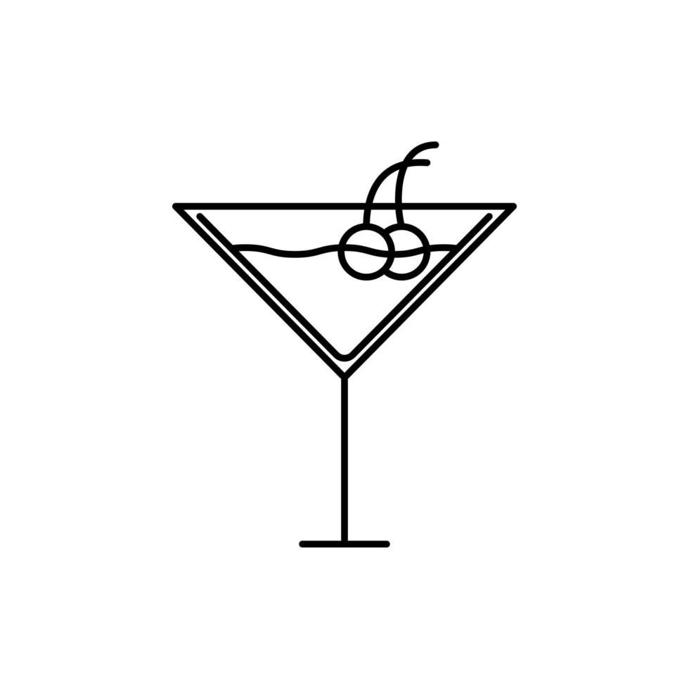 icono de copa de cóctel de martini con agua y cereza. simple, línea, silueta y estilo limpio. adecuado para símbolo, signo, icono o logotipo vector