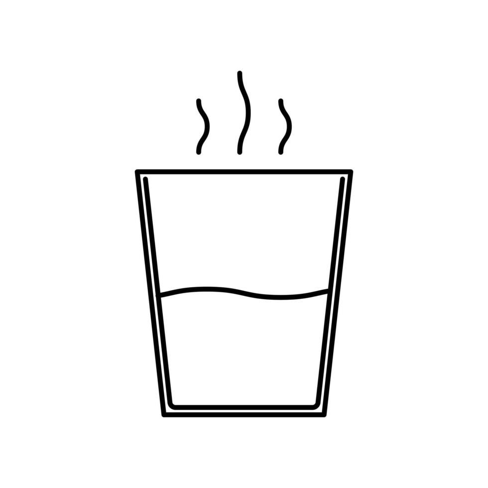 glass or cup line icon with hot water. on white background. isolated, simple, lines, silhouettes and clean style. suitable for symbols, signs, icons or logos vector