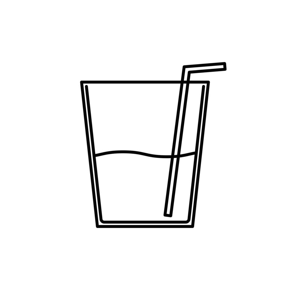 icono de línea de vidrio o taza con paja sobre fondo blanco. aislado, simple, líneas, siluetas y estilo limpio. adecuado para símbolos, signos, iconos o logotipos vector