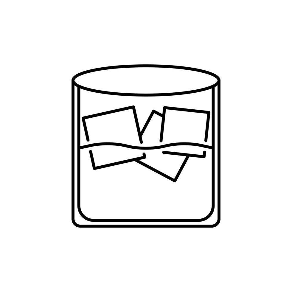 rock glass icon with ice cube and water. simple, line, silhouette and clean style. suitable for symbol, sign, icon or logo vector