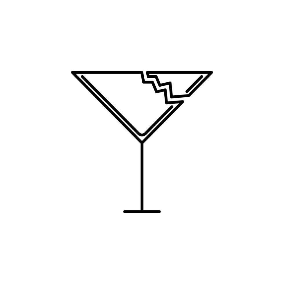 broken martini cocktail glass icon. simple, line, silhouette and clean style. suitable for symbol, sign, icon or logo vector