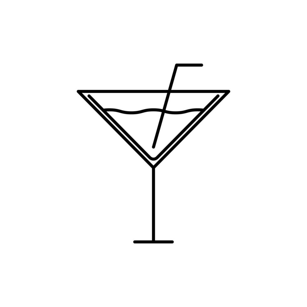 icono de copa de cóctel de martini con agua y strew. simple, línea, silueta y estilo limpio. adecuado para símbolo, signo, icono o logotipo vector