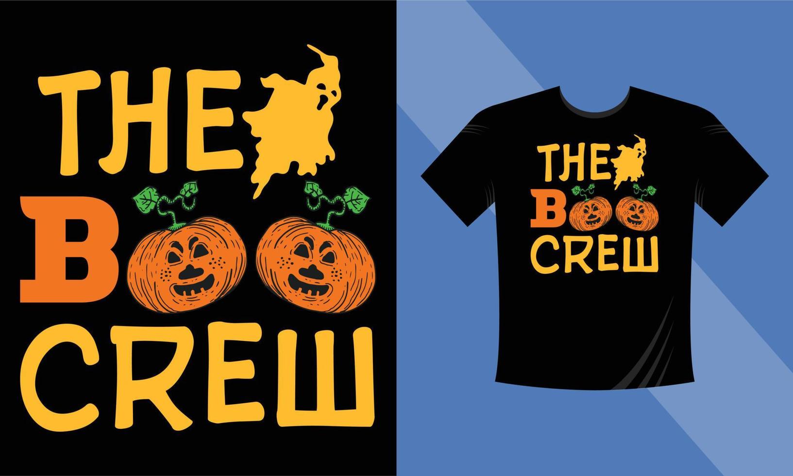 The Boo Crew Scary - plantilla de diseño de camisetas de Halloween. noche, luna, bruja, máscara. camiseta de fondo nocturno para imprimir. vector