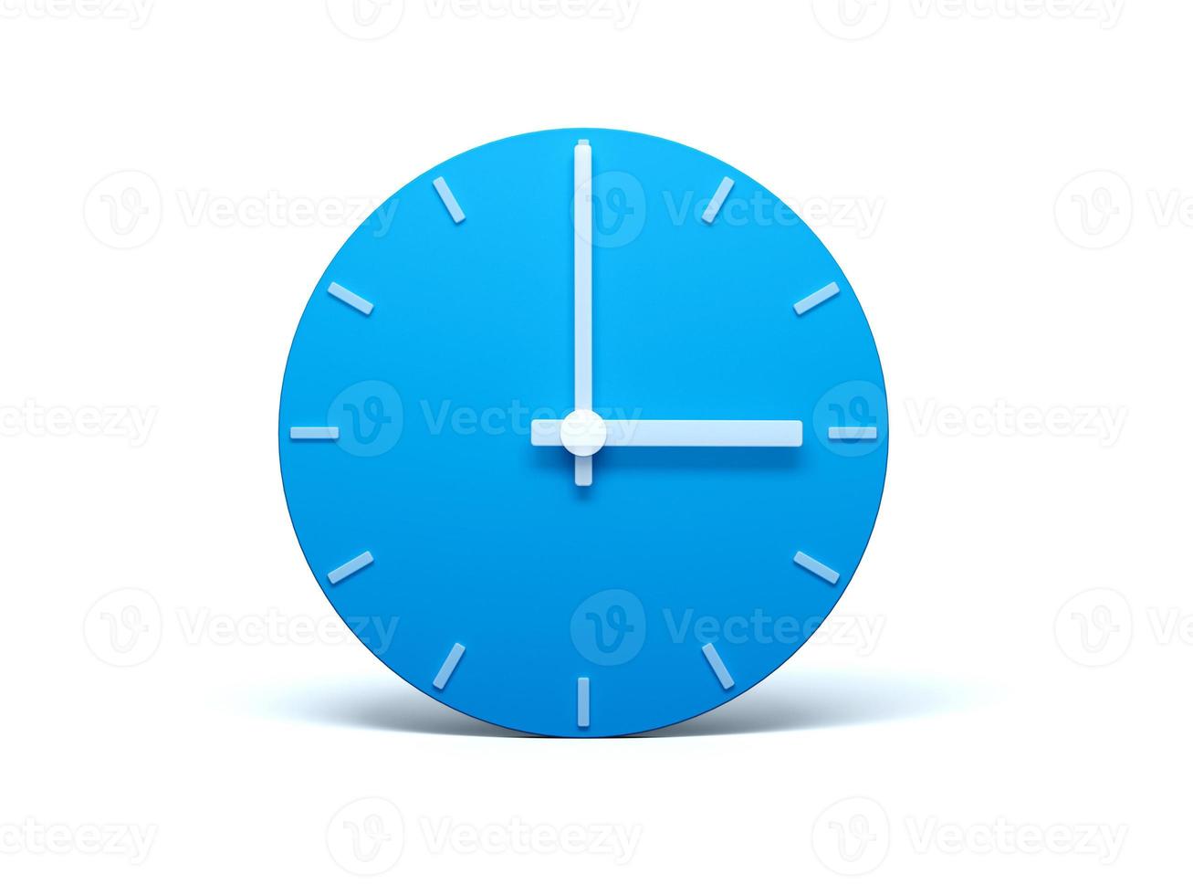 Blue wall Clock on isolated white background with Shadow 3d Illustration. 3 O'clock photo