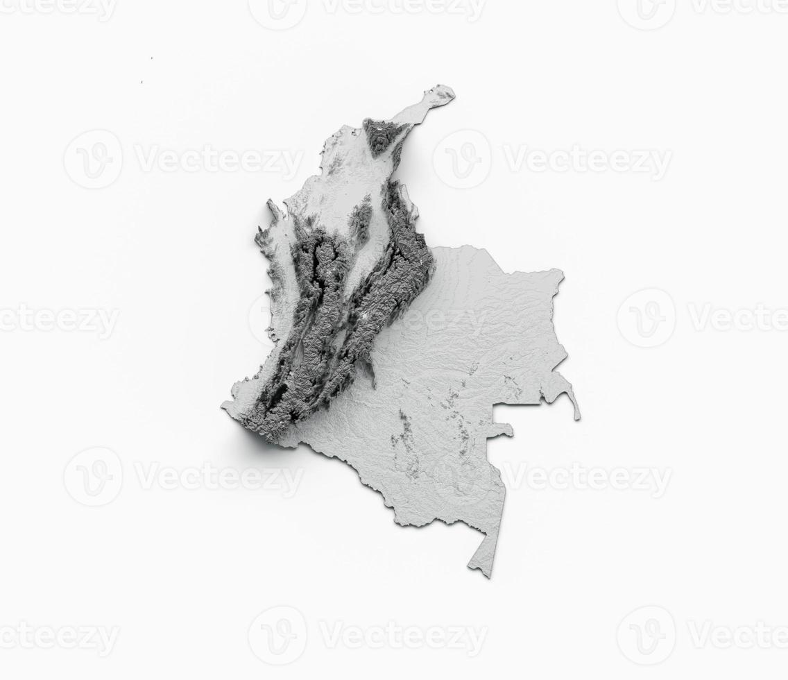 Colombia Map Colombia Flag Shaded relief Color Height map on white Background 3d illustration photo