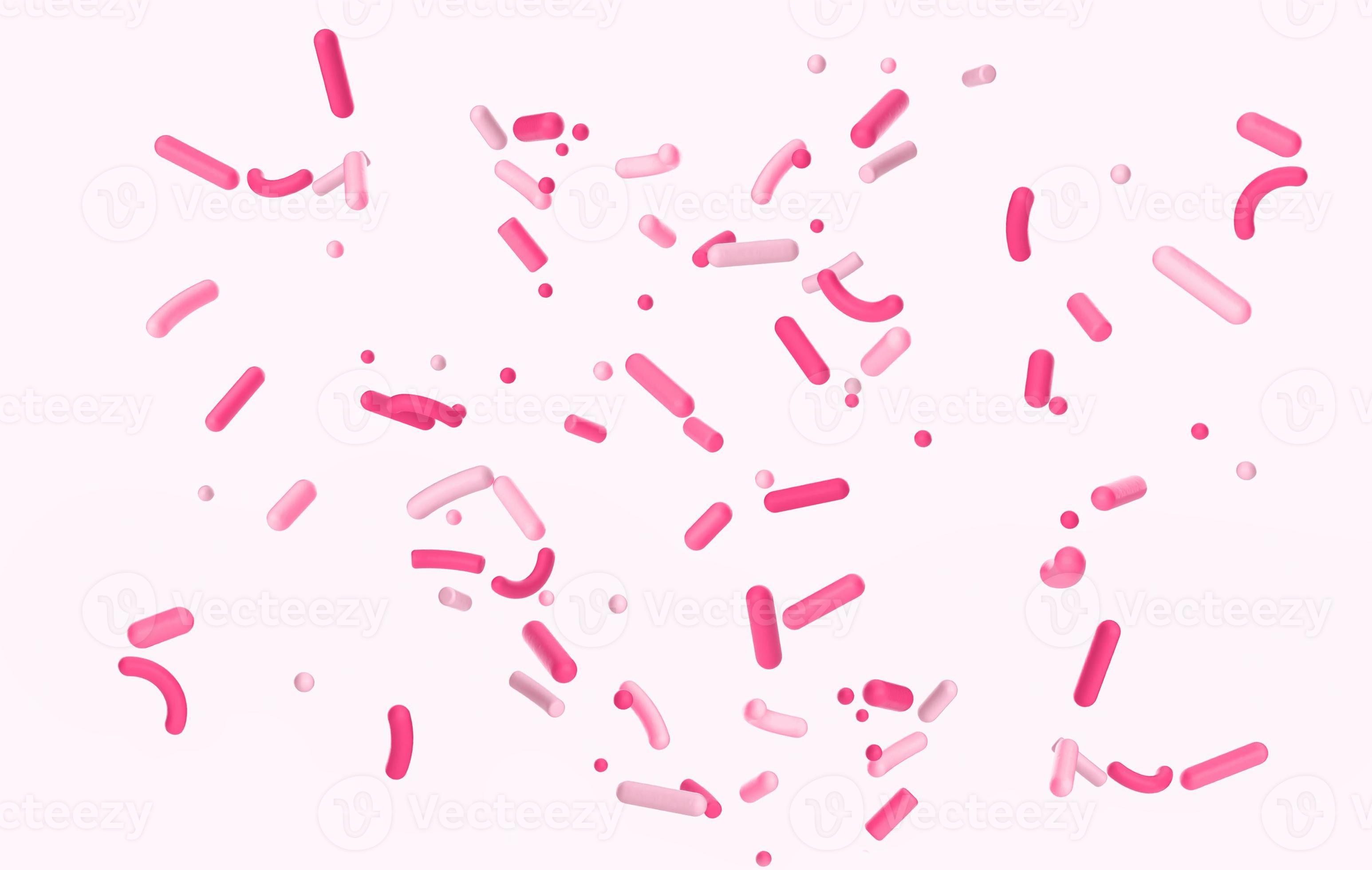 Pink and white sprinkles colored on light background 3d illustration