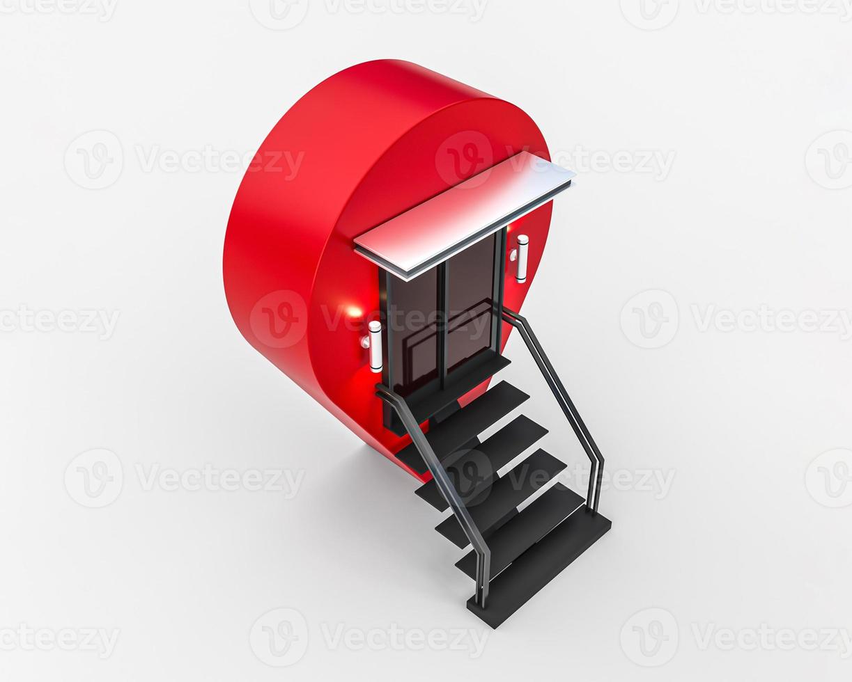Red Navigator pin locator. stairs light empty space Creative GPS map pointer. Geolocation sign isolated on white background. shop, market, outlet store 3D illustration photo