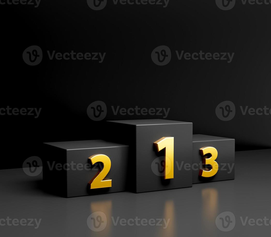 Winners podium 1 2 3 Gold podium on dark abstract look background empty space Platform 3d illustration photo