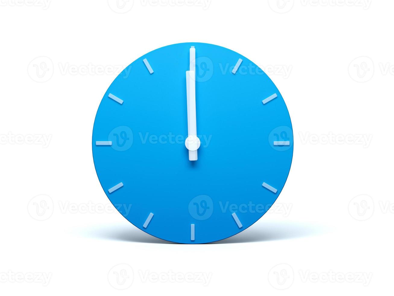 Blue wall Clock on isolated white background with Shadow 3d Illustration. 12 O'clock photo