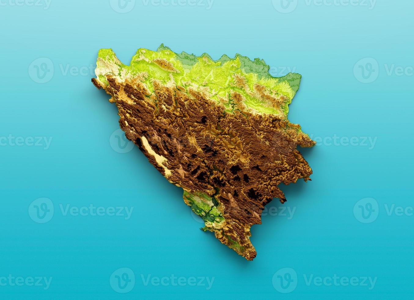 Bosnia and Herzegovina Map Shaded relief Color Height map on the sea Blue Background 3d illustration photo