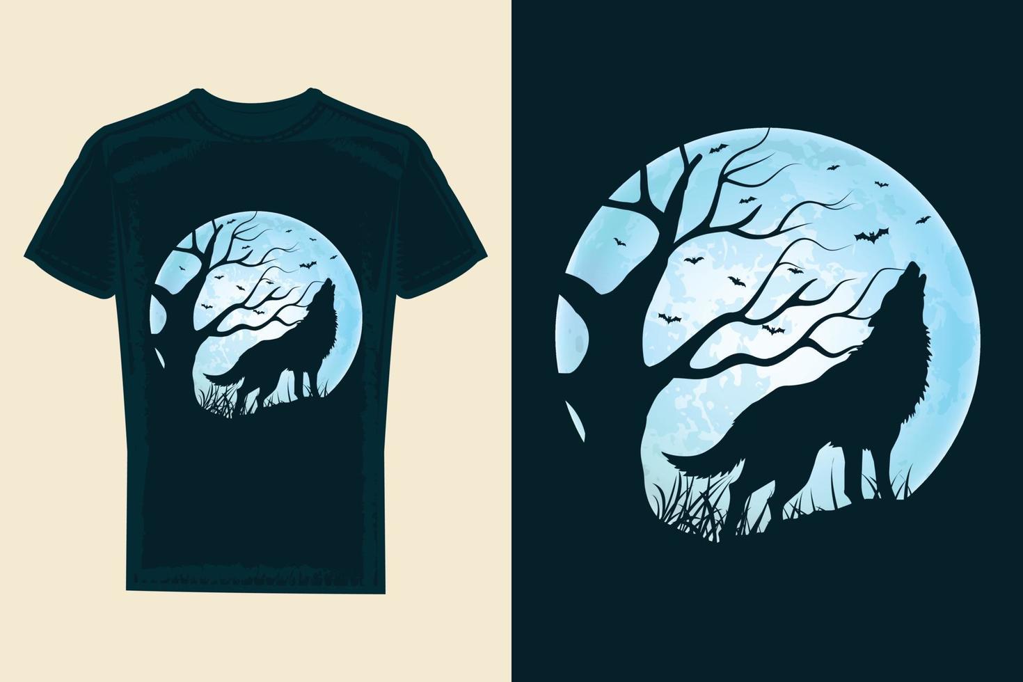 plantilla de diseño de camiseta de halloween con un lobo. diseño de camiseta o portada de libro. vector