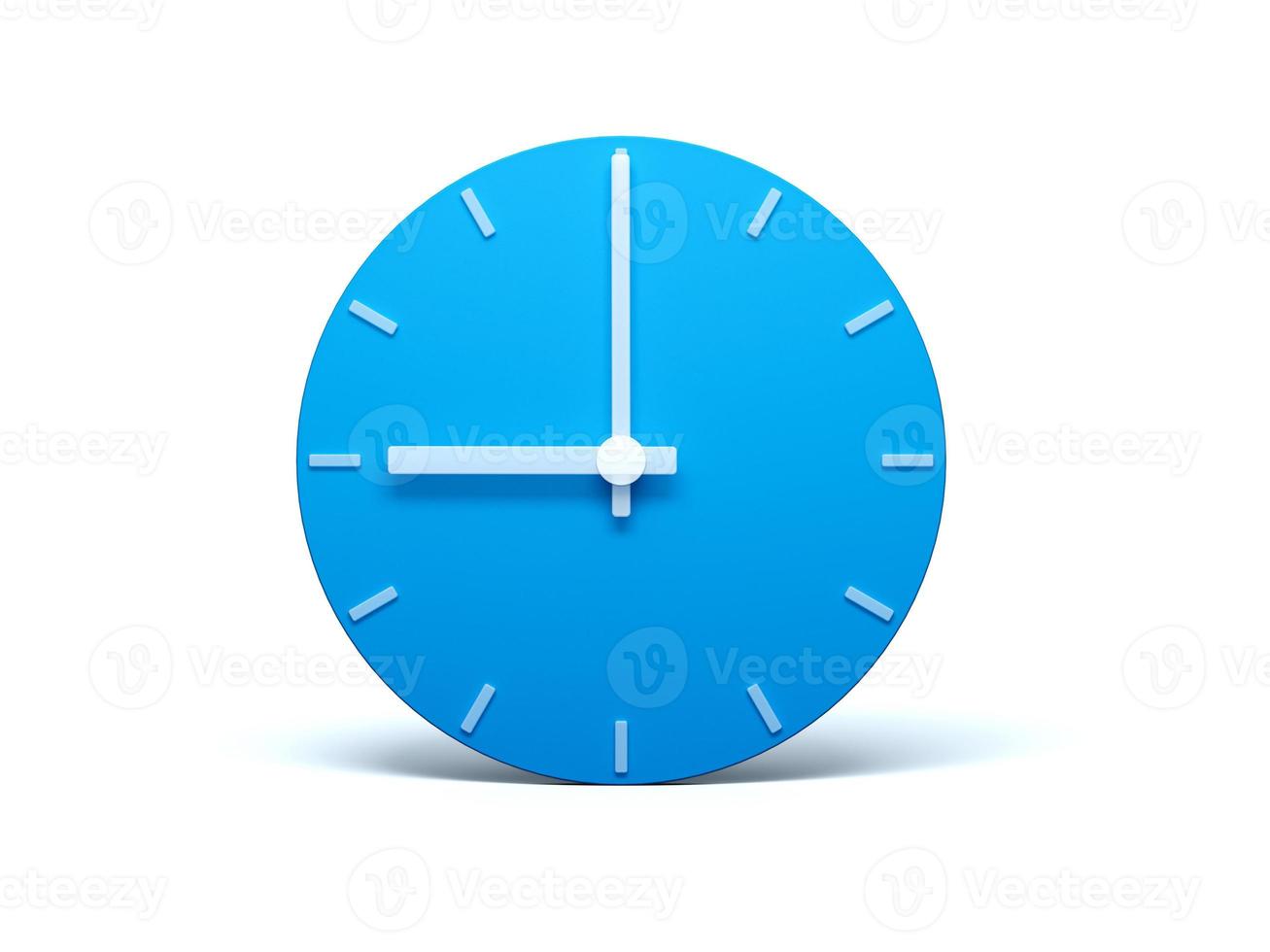 Blue wall Clock on isolated white background with Shadow 3d Illustration. 9 O'clock photo