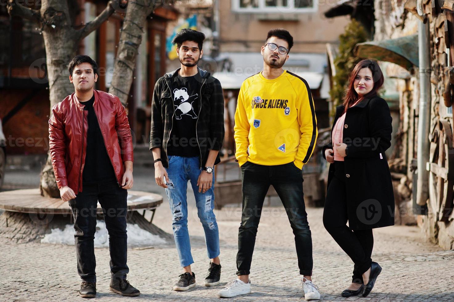 Group of asian people friends posed outdoor street together. photo