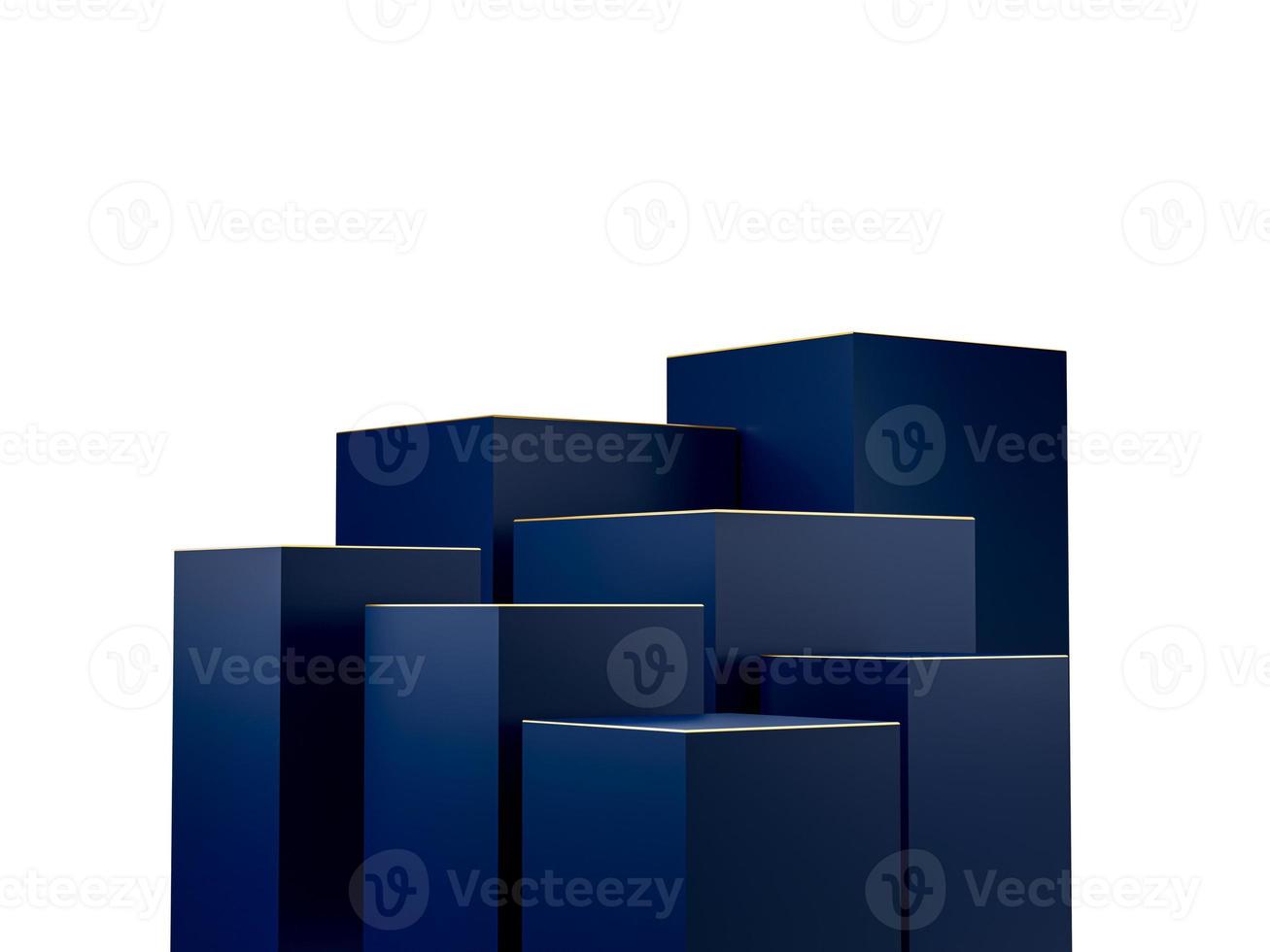 Empty blue cube podium with gold border Abstract minimal studio 3d illustration photo