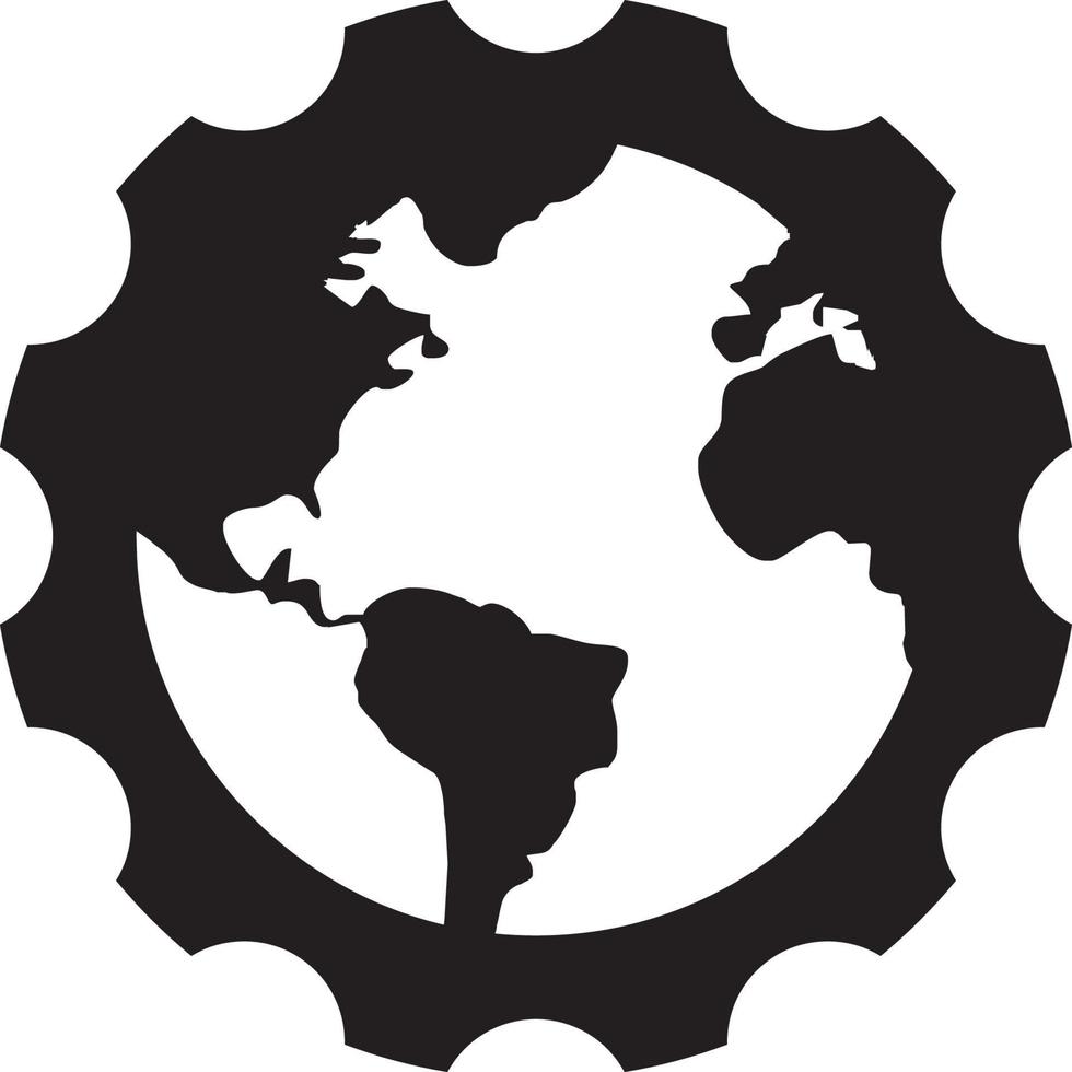 A globe in gear simple black and white vector