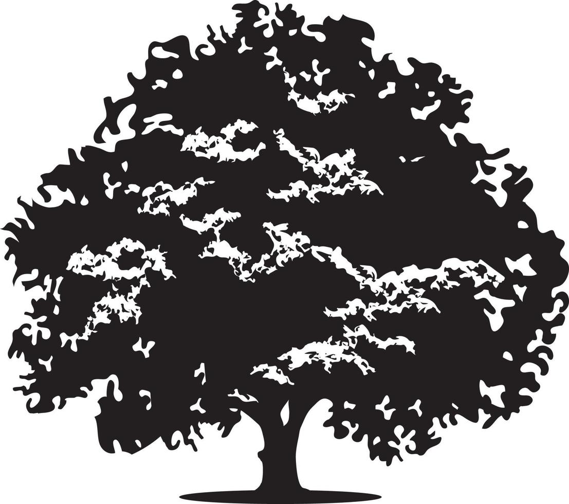 Oak tree with massive canopy black and white vector