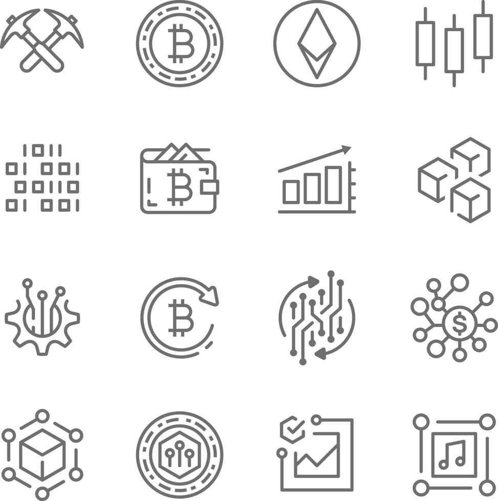 paquete de iconos criptográficos perfecto para herramientas de aplicaciones, blogs y redes sociales vector