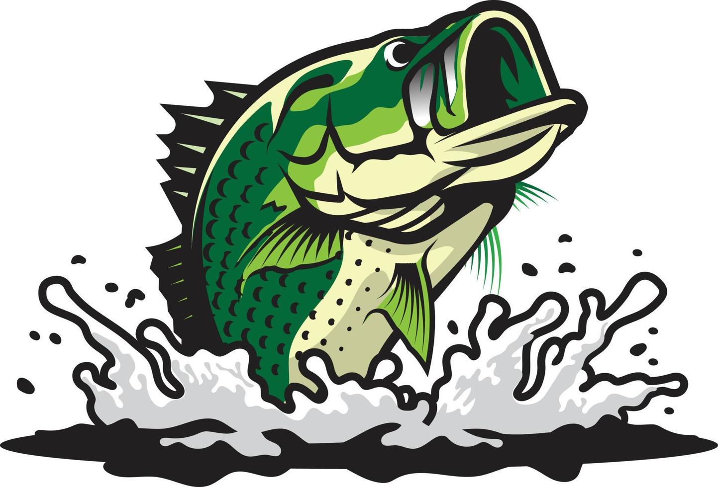 A bass fish jumps out of water with splashes around it vector