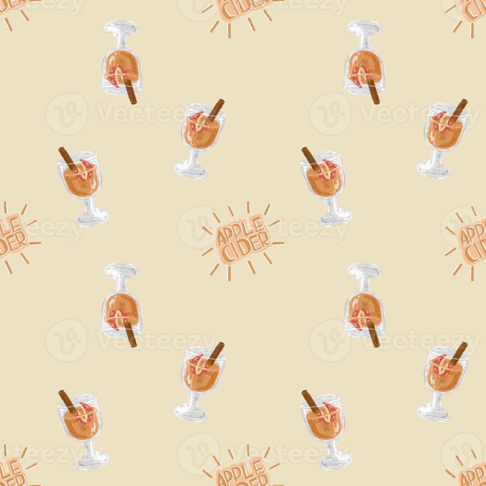 Cute seamless hand drawn watercolor apple cider pattern background photo