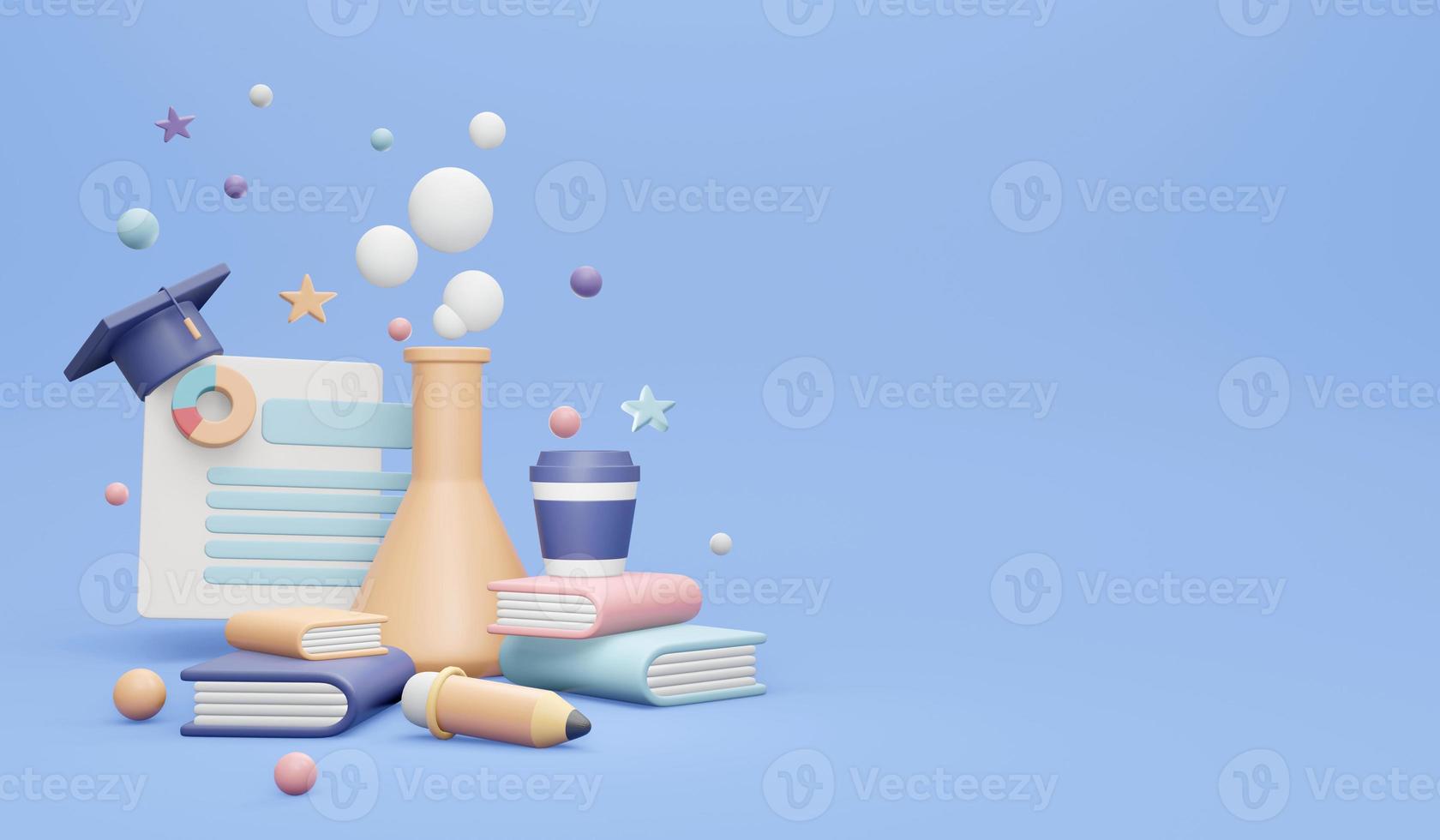 3d rendering of education elements with copy space for commercial concept of back to school background banner. 3d render illustration cartoon style. photo
