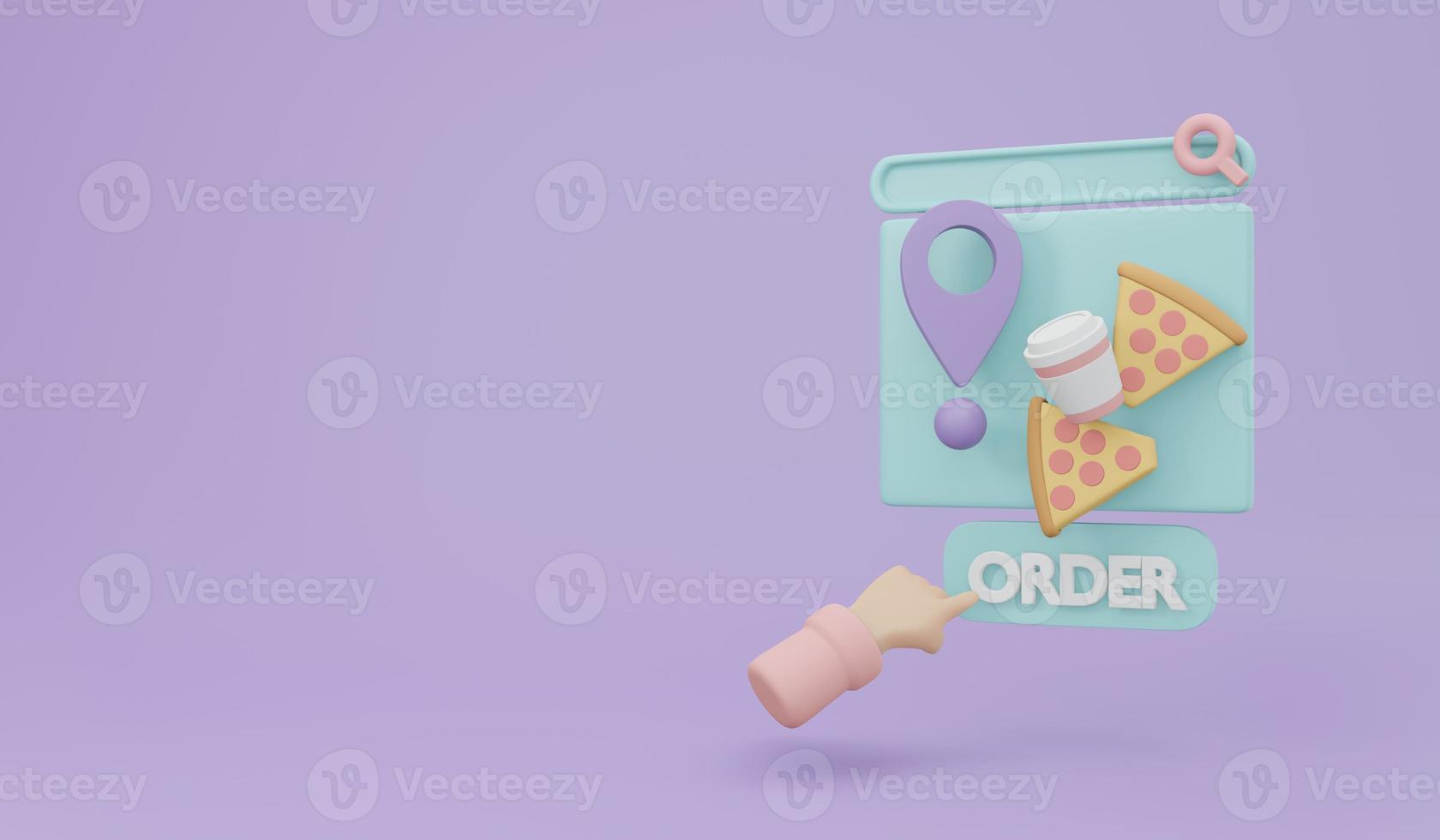 3D Rendering of food and order button with copy space on background for commercial  concept of online food delivery. 3D Render illustration cartoon style. photo