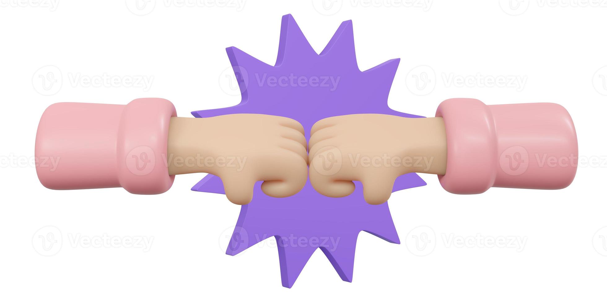 3D Rendering of hand bump sign isolate on white background. 3D Render illustration cartoon style. photo