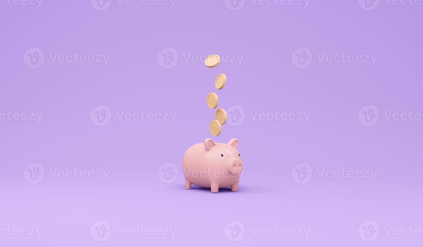 3D Rendering of piggy bank and coin concept of money financial investment on background. 3D Render illustration cartoon style. photo