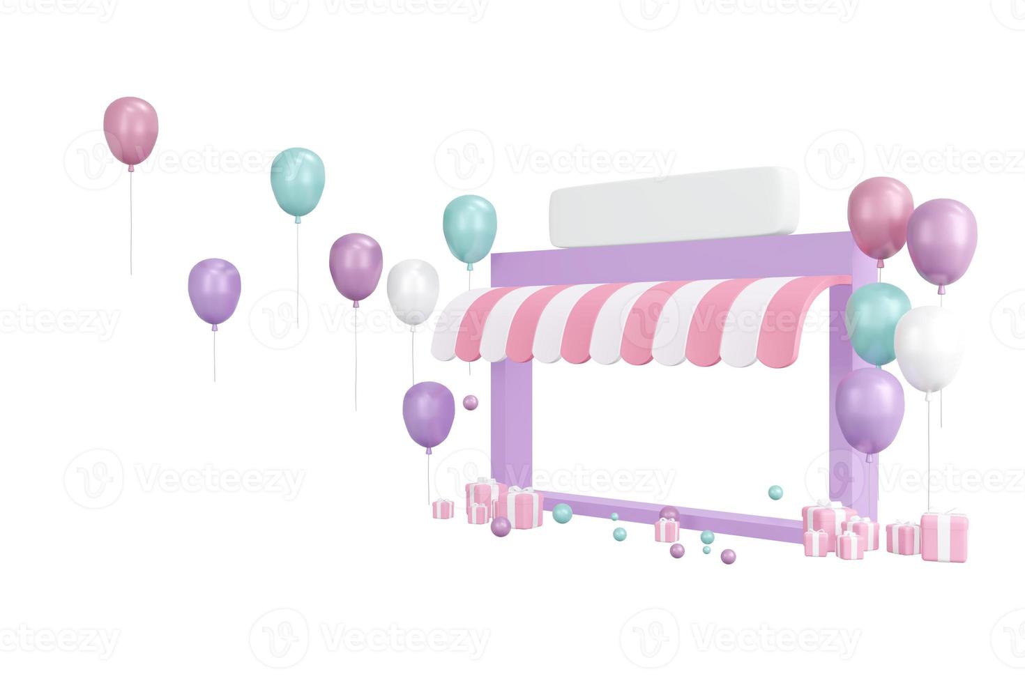 3d rendering of shop front store for advertising isolated on white for commercial design. 3d render illustration cartoon style. photo