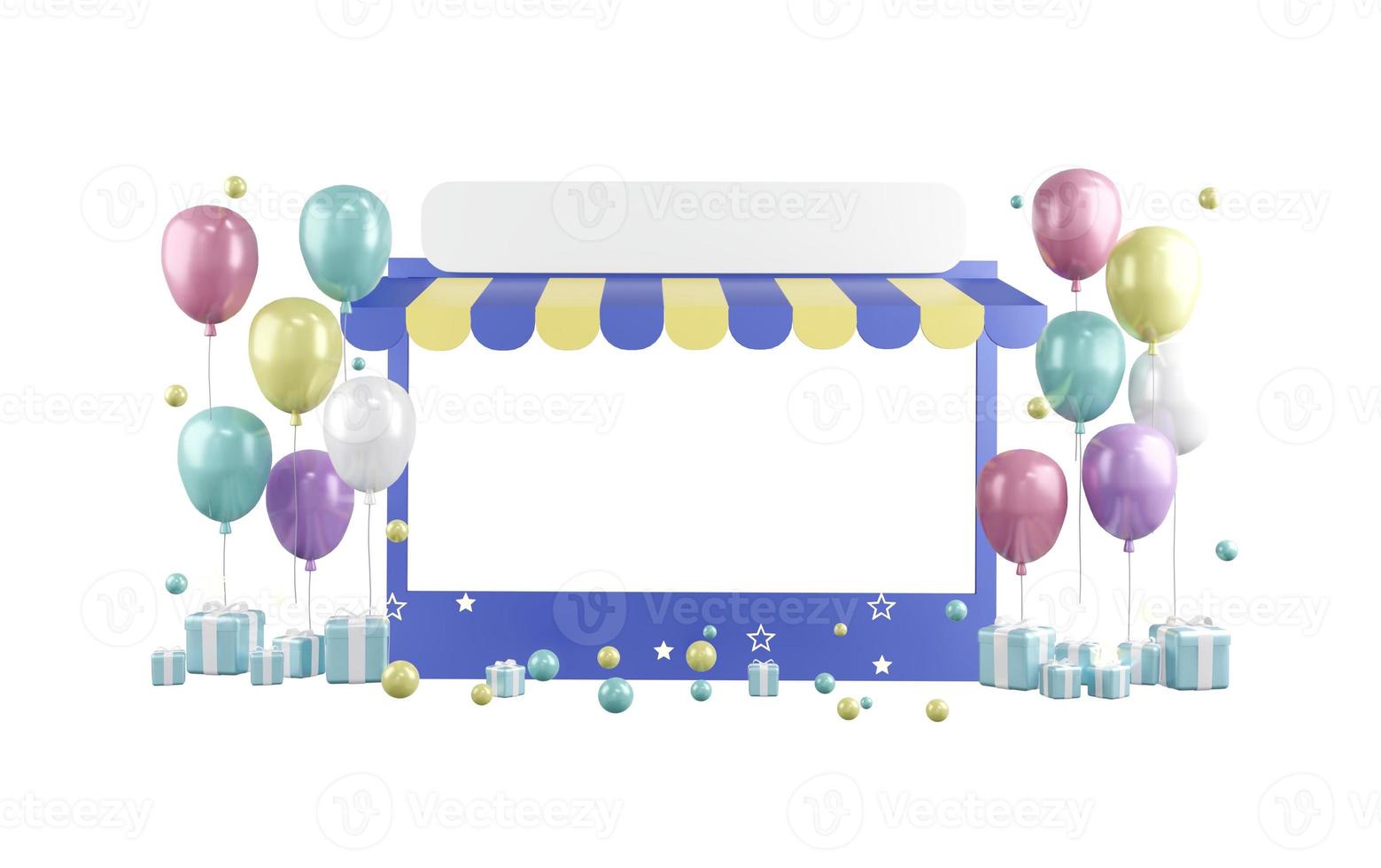 3d rendering of shop front store for advertising isolated on white for commercial design. 3d render illustration cartoon style. photo
