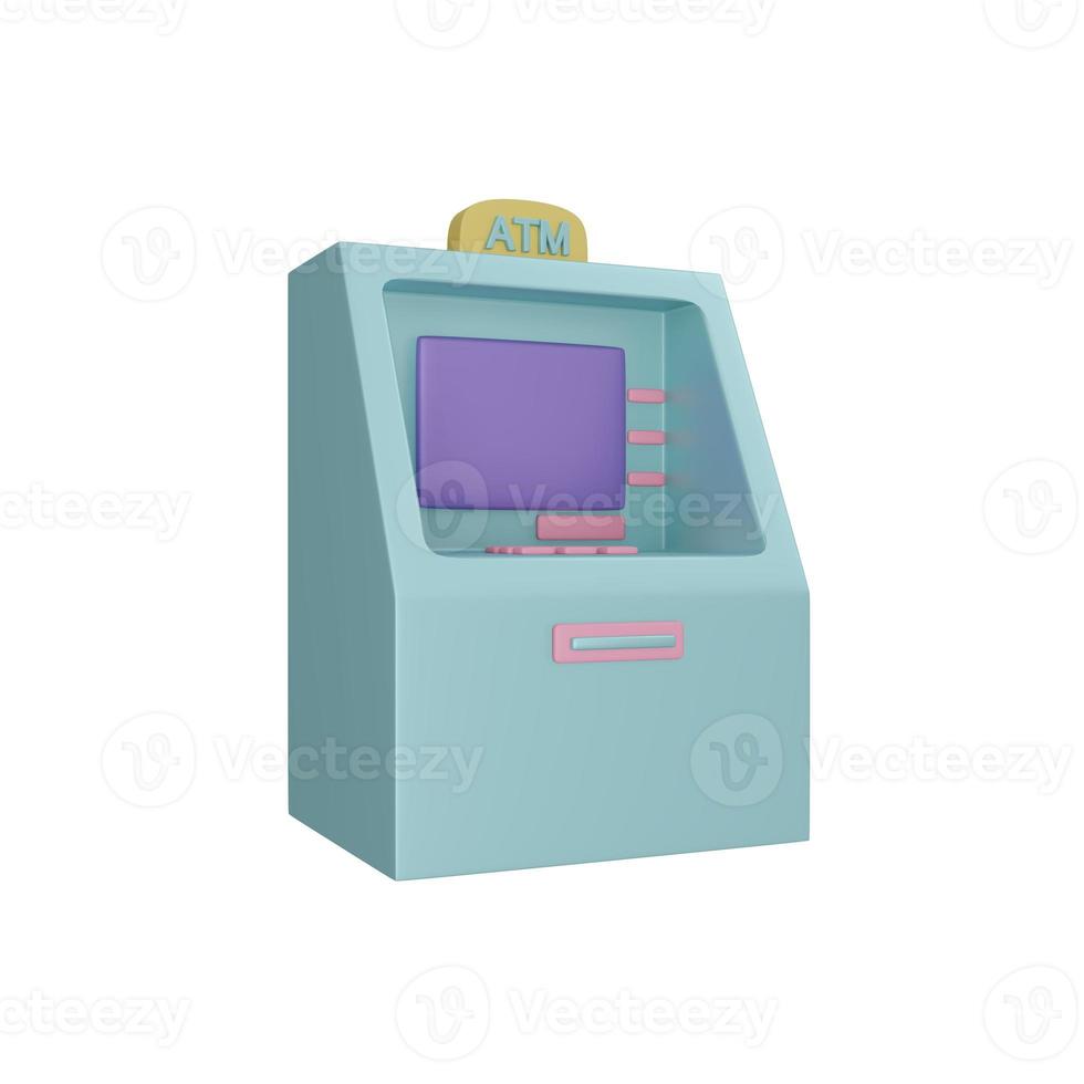 3D Rendering of ATM Machine on  background concept of banking business and technology. 3D render illustration cartoon style. photo