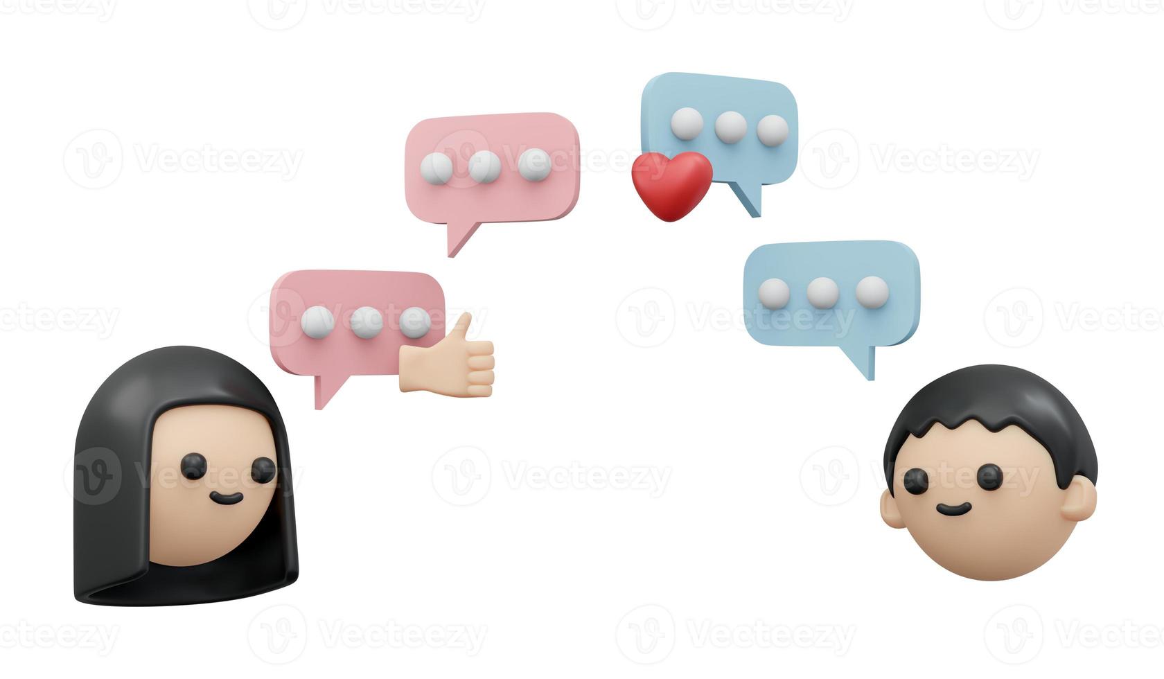 3D Rendering of boy and girl chatting online concept of online technology dating application. 3D Render illustration cartoon style. photo