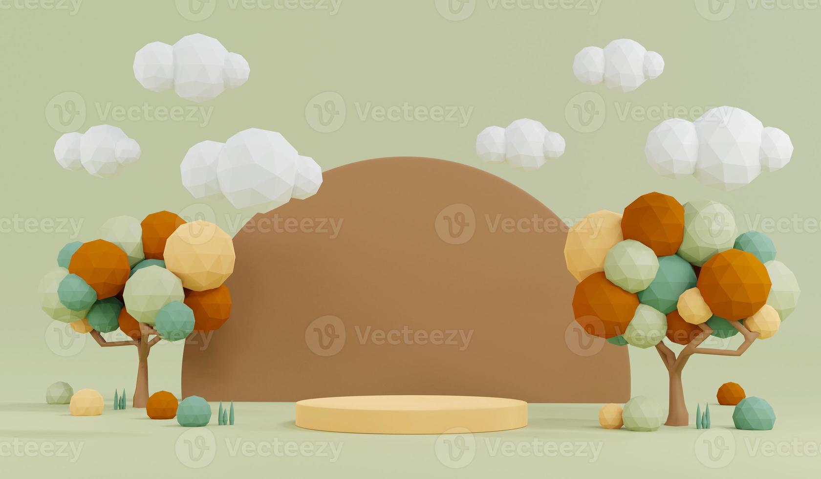 3D Rendering autumn color theme podium product display in pastel colors scene for commercial. 3d render illustration. photo