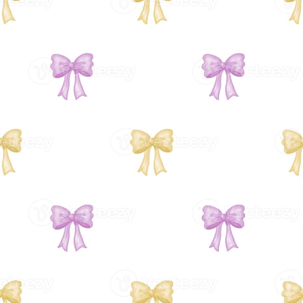 Cute seamless hand drawn watercolor yellow pink bow ribbon pattern background photo