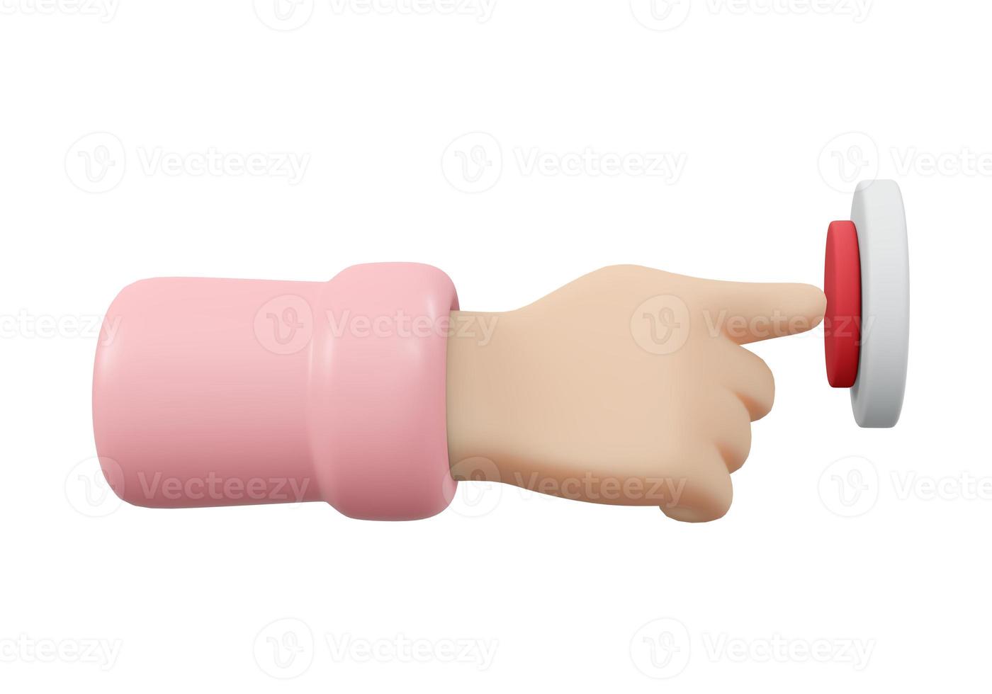 3D Rendering of hand pushing button isolate on white background. 3D Render illustration cartoon style. photo