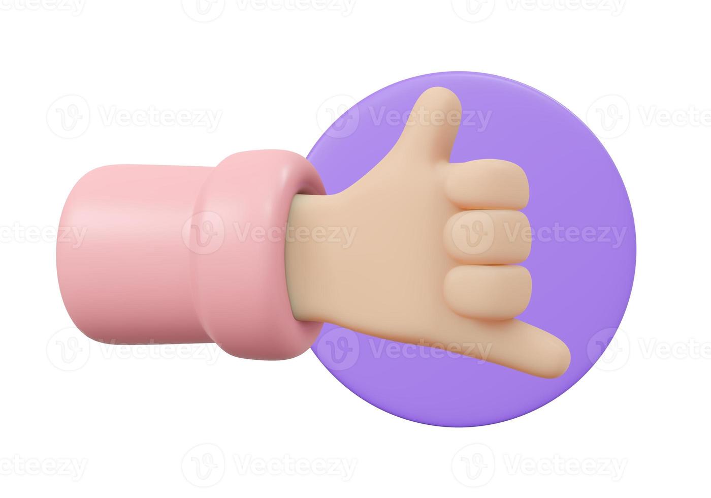 3D Rendering of phone calling hand sign isolate on white background. 3D Render illustration cartoon style. photo
