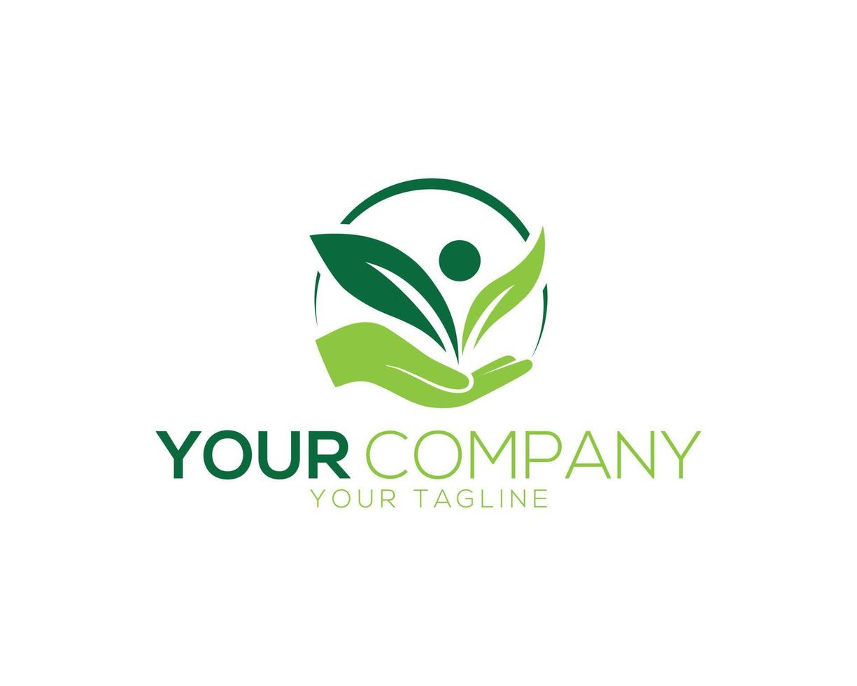 Healthy Eco Leaf Hand Abstract Nature Logo Design With Life Symbol Vector Icon illustration.
