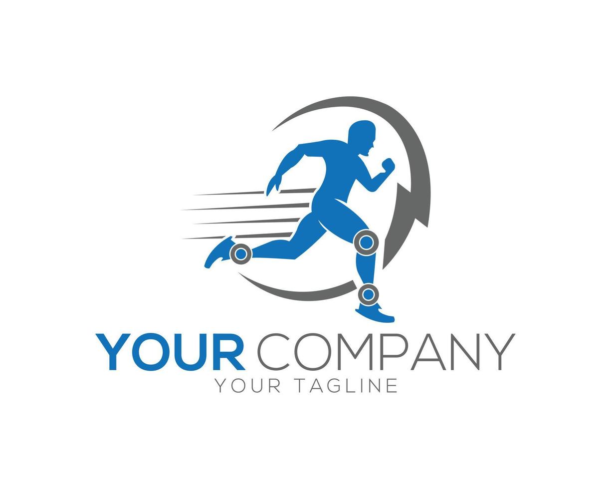 Abstract Running Man And Flash Man Silhouette Logo Design Vector Concept Template.