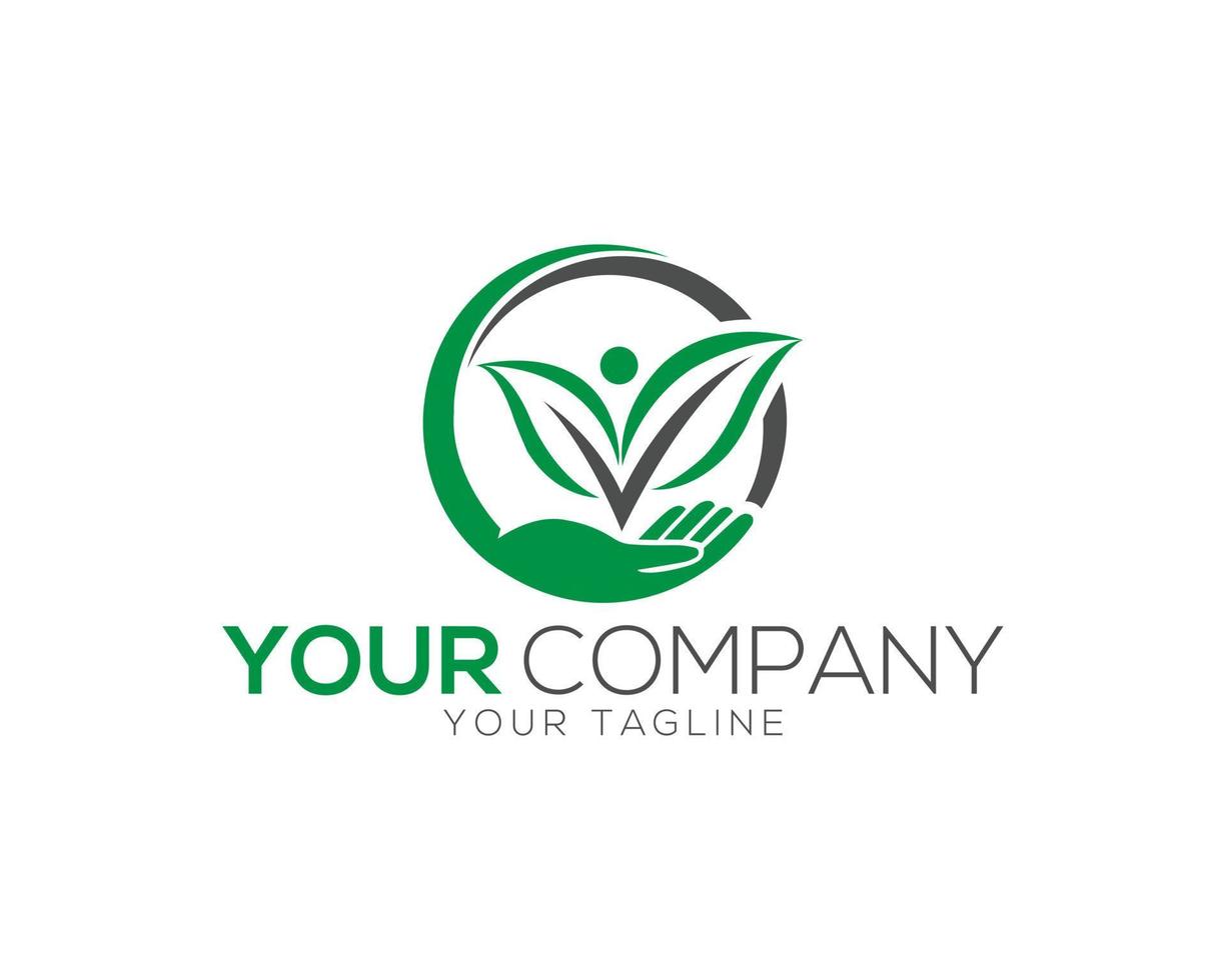 Plant or Leaf Hand Logo Design With Letter V Mark Symbol Vector Template.