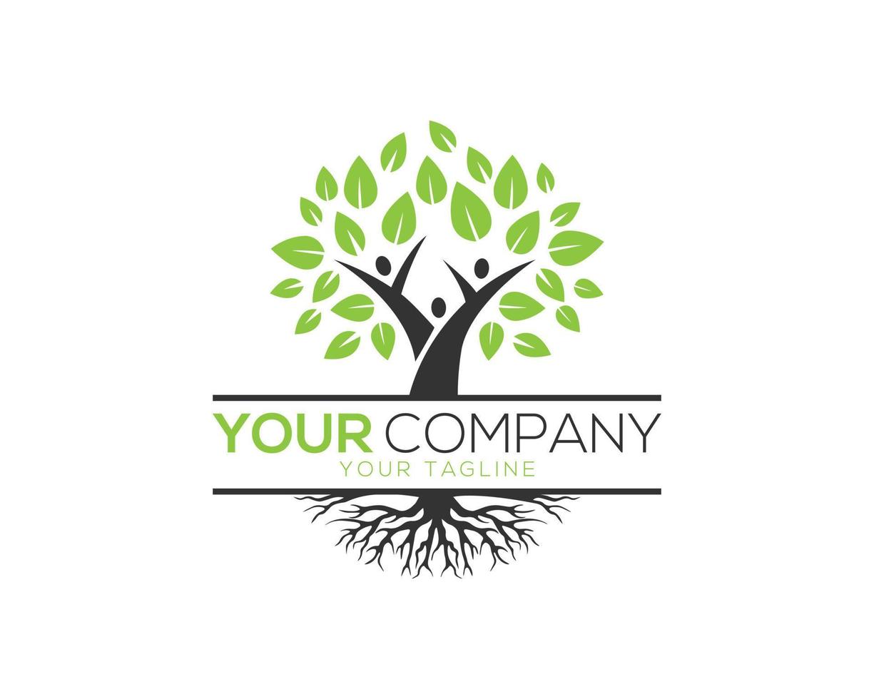 Root Of The Tree logo Design With Human Symbol Vector illustration