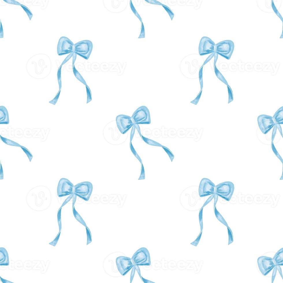 Cute seamless hand drawn watercolor blue bow ribbon pattern background photo