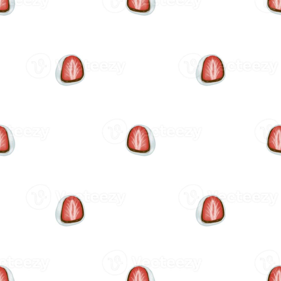 Cute seamless hand drawn watercolor Strawberry mochi japanese sweet cake pattern background photo