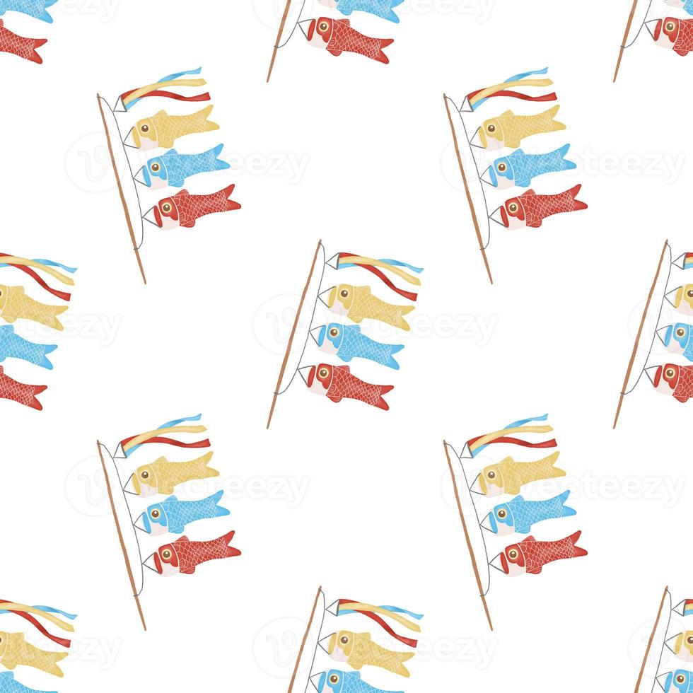 Cute seamless hand drawn Cute seamless Koinobori or carp streamer flag watercolor pattern background photo