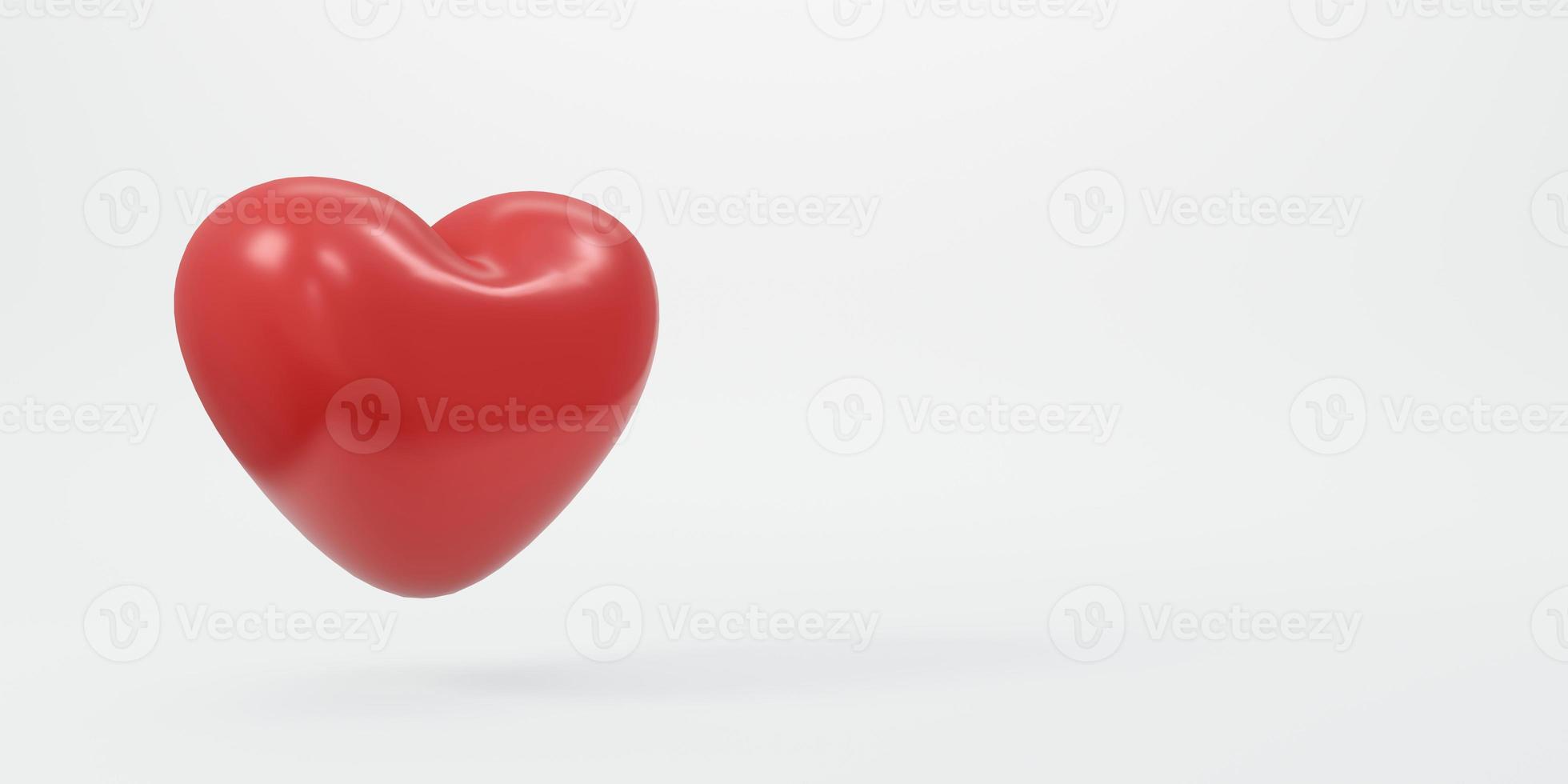 3d rendering red heart with copy space on white background concept of organ donation, care, world heart day, health day, gratitude, kind, thankful and love. 3d render illustration cartoon style. photo