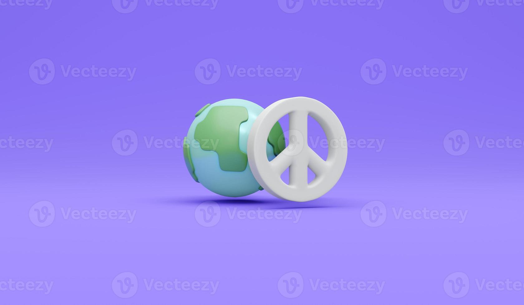 Representación 3d del icono del globo y el signo de la paz en el concepto de fondo de que ninguna guerra deja de luchar para salvar el mundo. estilo de dibujos animados de ilustración de procesamiento 3d. foto