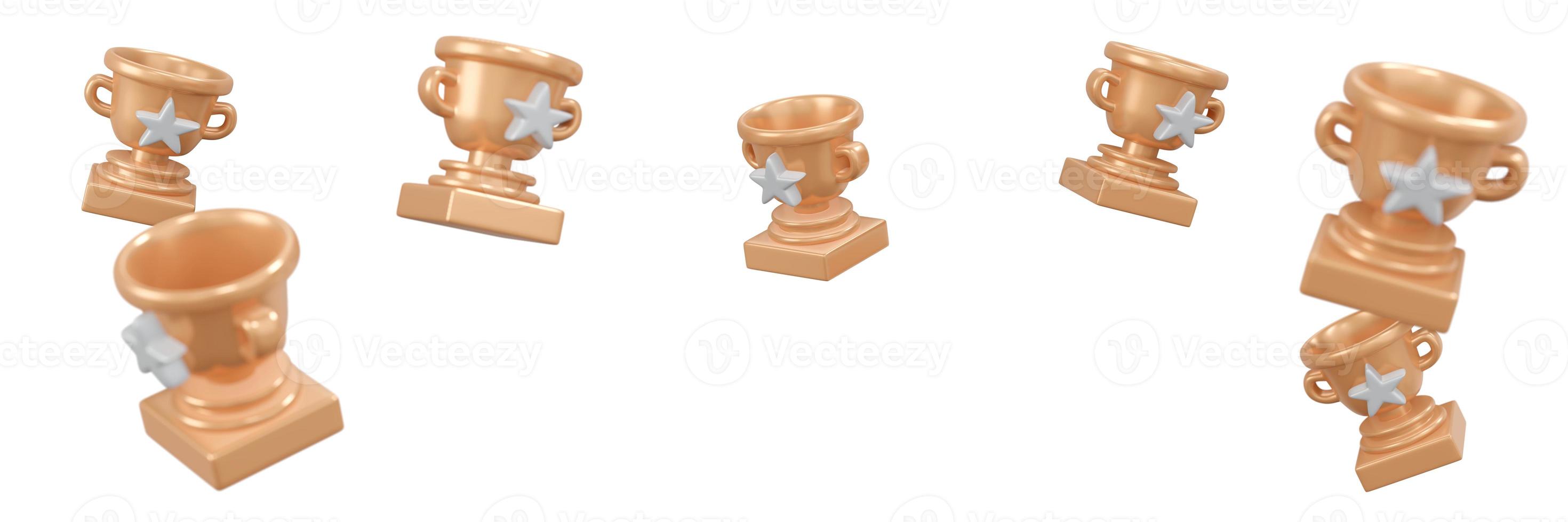 3D Rendering of trophy flying in the air concept of winner banner. 3D Render illustration. photo