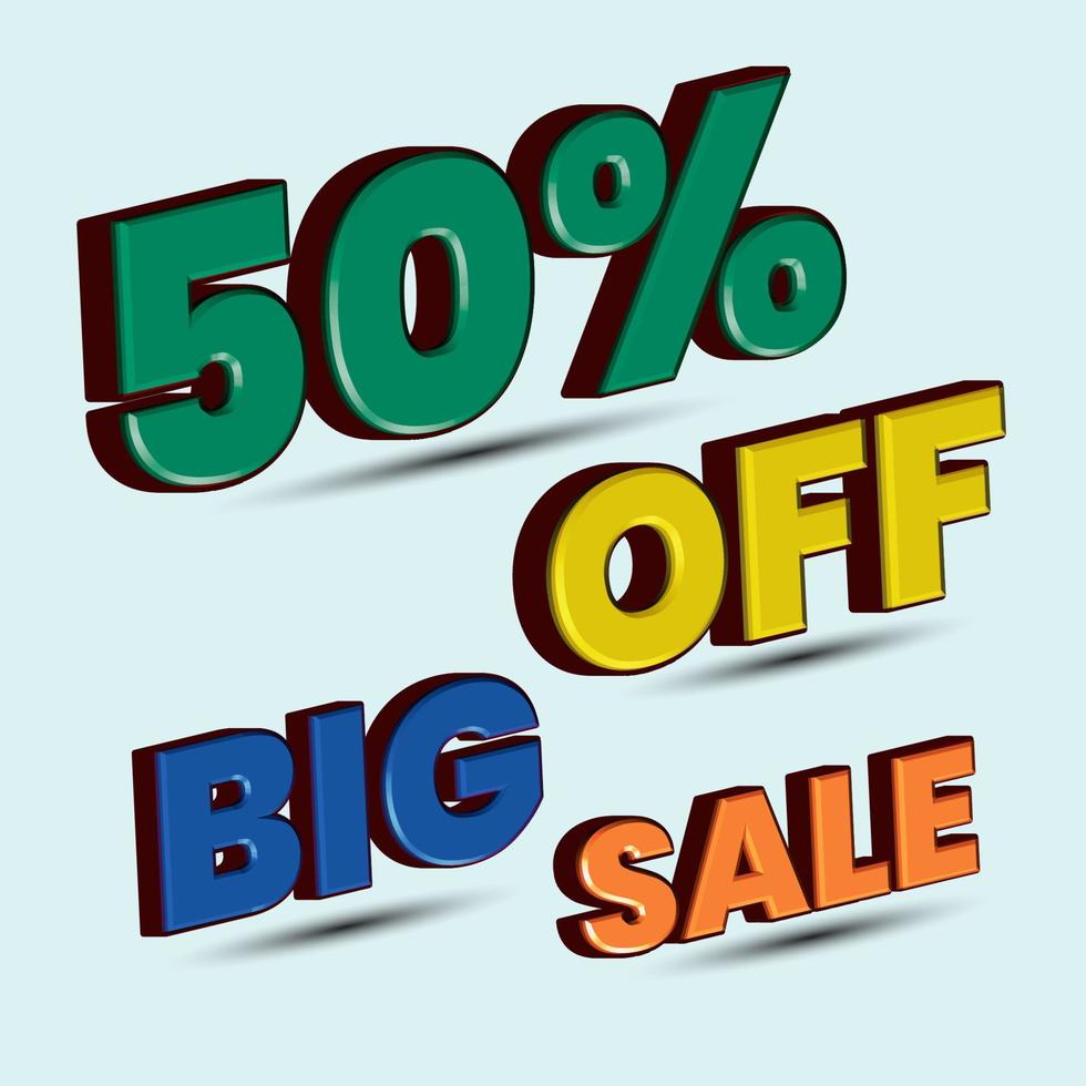 big sale 50percen off 3d text vector