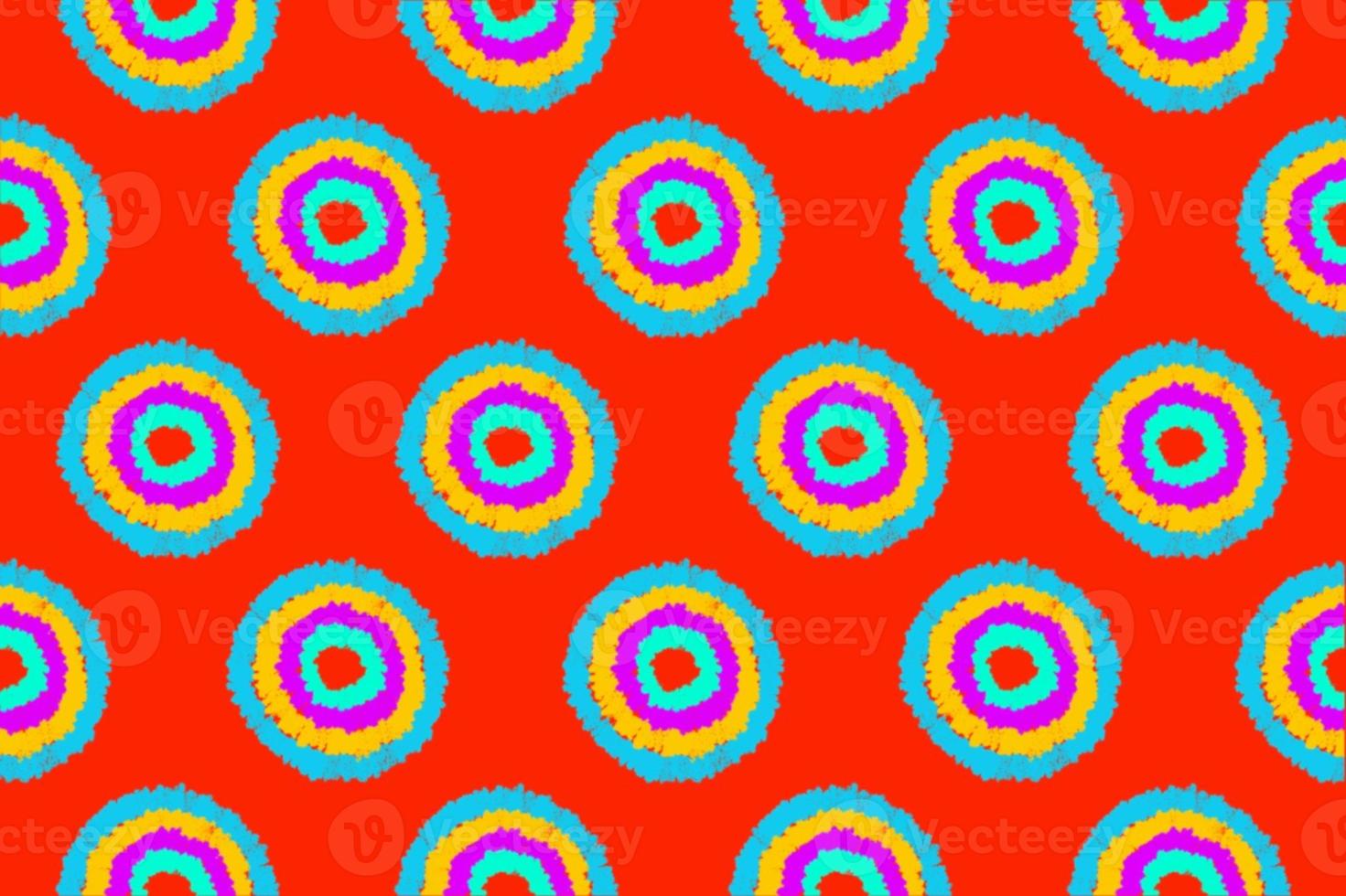 pattern of freehand sketch shape circle, dot colorful design elements isolated on red background, symbol love Valentine Day, textile Fabric, paper art card photo