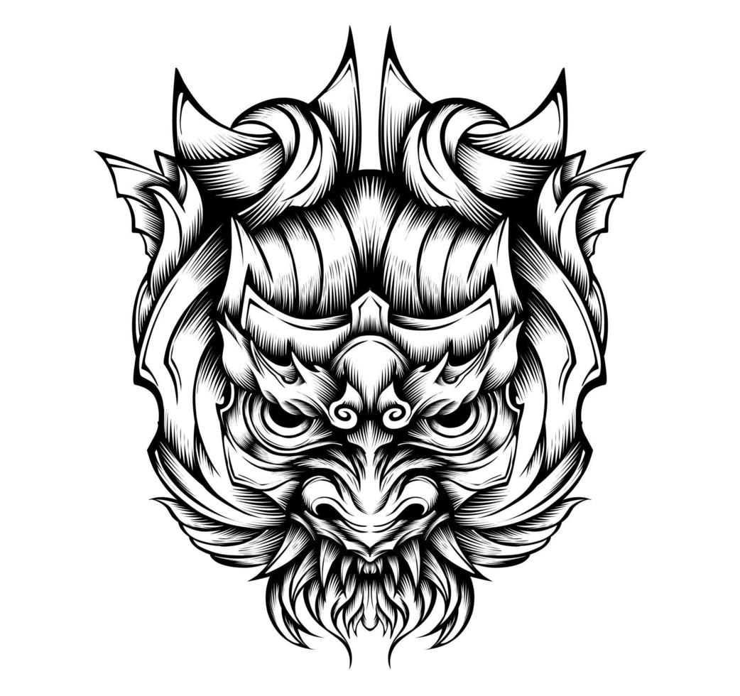 vector de ilustración de tatuaje tribal de máscara oni